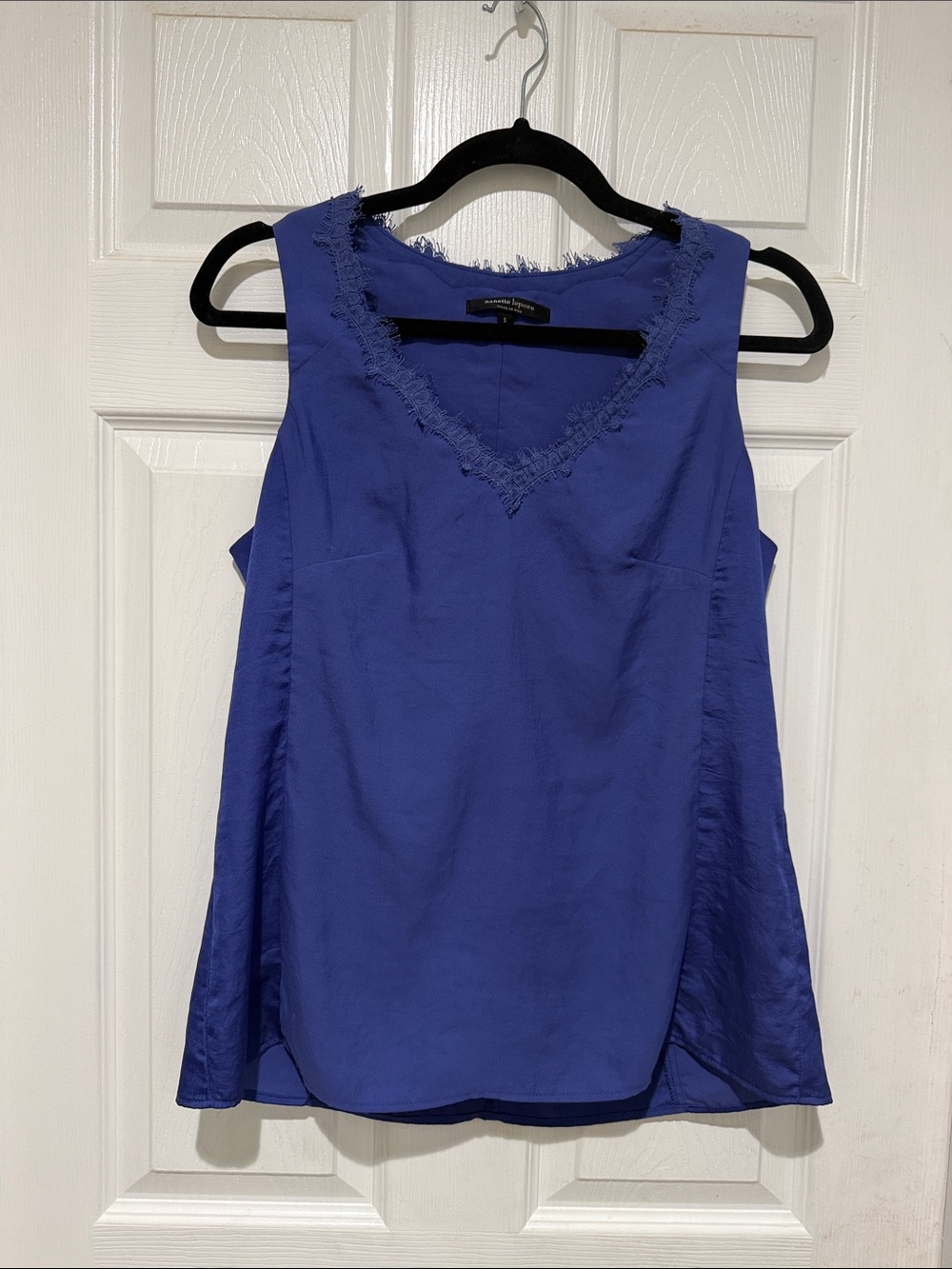 Nanette Lepore Cobalt Blue Frayed V-Neck Sleeveless Camisole